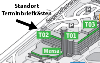 Lagebild der Terminbriefkästen am Campus Essen