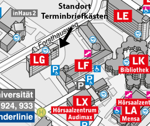 Lagebild der Terminbriefkästen am Campus Duisburg